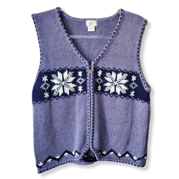 Alps Sweaters - Women ALPS Zip Nordic Purple Cardigan Sweater Vest M Cozy Cabincore Granola